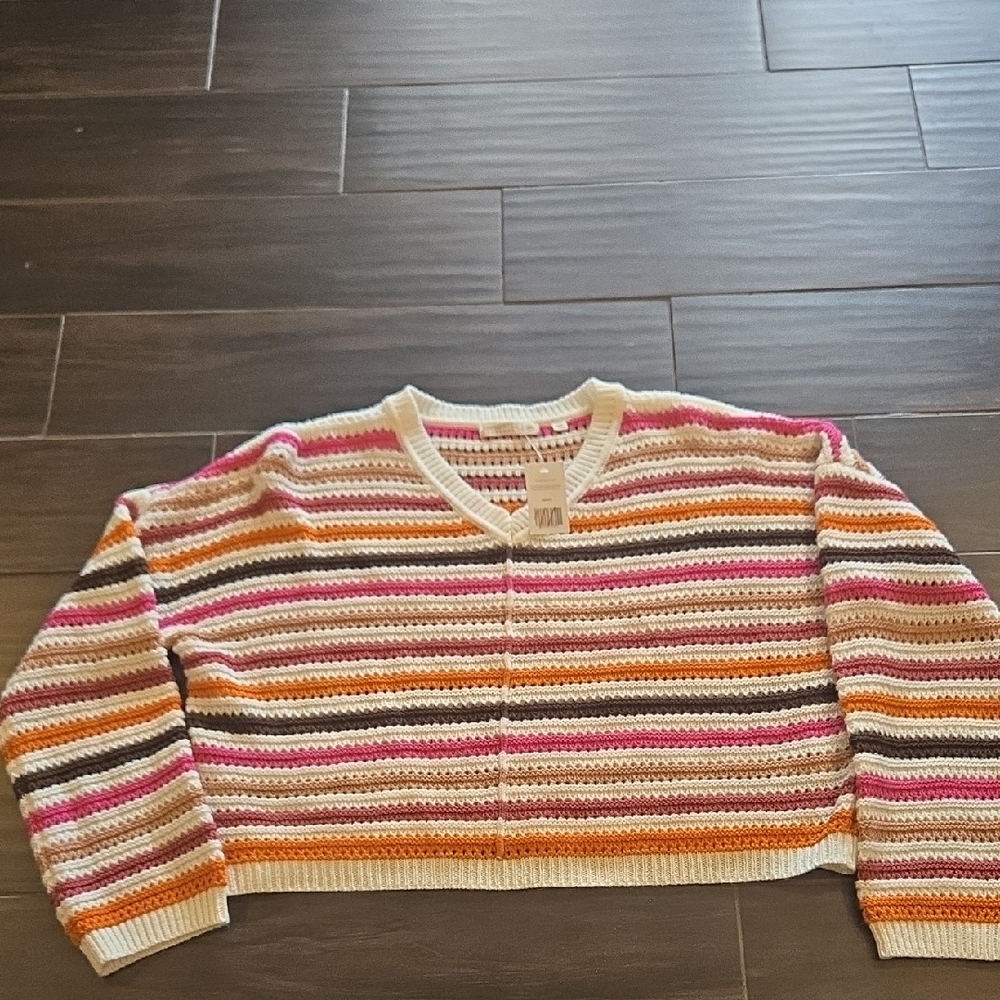 Uncharted Tgreads STriped Multicolor V Neck Sweater NWT